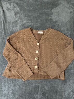 Altar'd State Cropped Cable-Knit Cardigan - Brown
